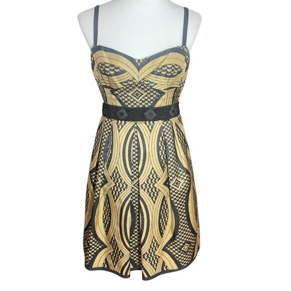 Nanette Lepore Black & Gold Beaded Linen Silk Indochine Dress Size 2 - Picture 3 of 15